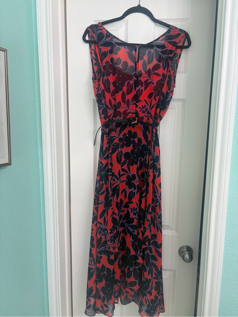 Tommy Hilfiger Red Floral Maxi Dress with Black Leaf Print NWOT